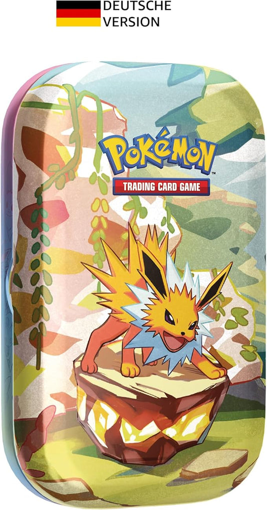 Pokémon-Sammelkartenspiel: Mini-Tin-Box Karmesin & Purpur – Prismatische Entwicklungen: Blitza (2 Boosterpacks & 1 Münze)