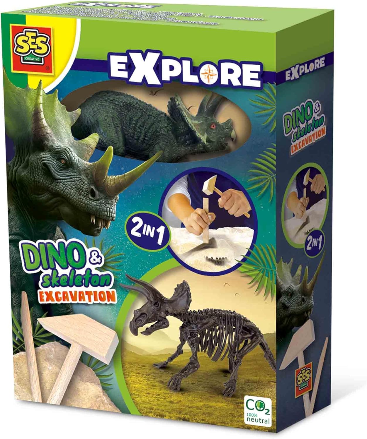 SES Creative Dino Ausgrabungsset 2-in-1 Triceratops - Skelett ausgraben für Kinder ab 5 Jahren