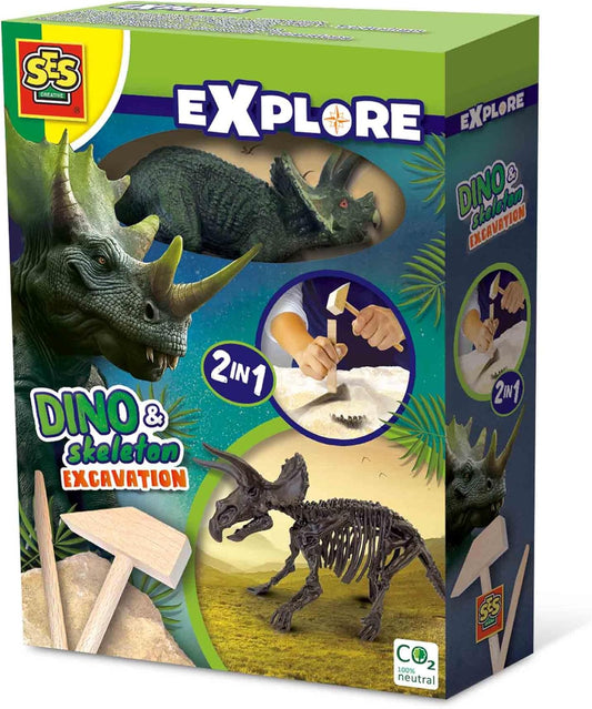SES Creative Dino Ausgrabungsset 2-in-1 Triceratops - Skelett ausgraben für Kinder ab 5 Jahren