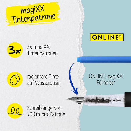 magiXX Kombipatrone Blau 3er-Set - Tintenroller-Ersatz