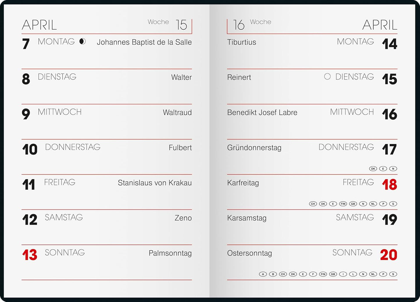BRUNNEN Taschenkalender 2026 - 1 Seite/1 Woche, 96 Seiten