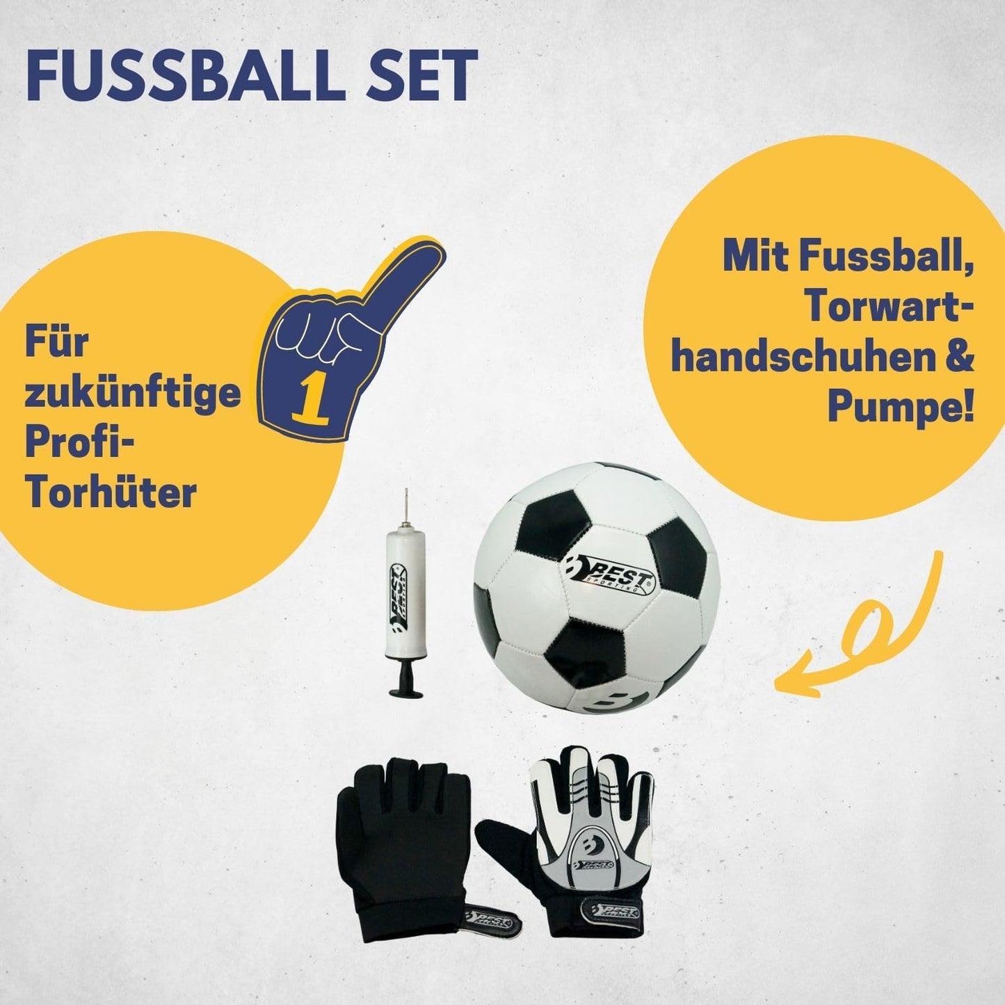 BEST SPORTING Fußball Set Gr. 5 - Ball, Handschuhe & Pumpe
