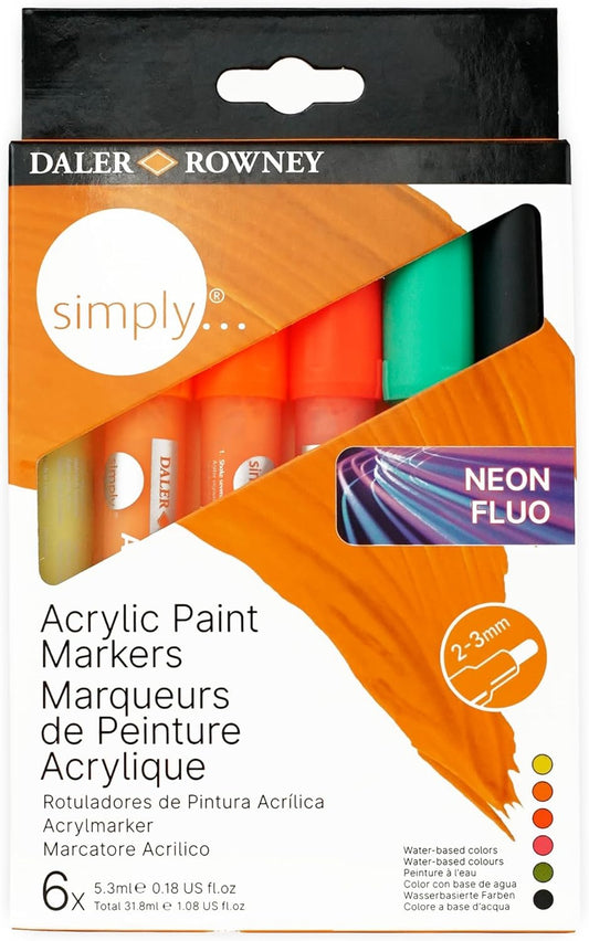 Daler Rowney Acrylmarker Set - 6 leuchtende Neonfarben für kreative Projekte