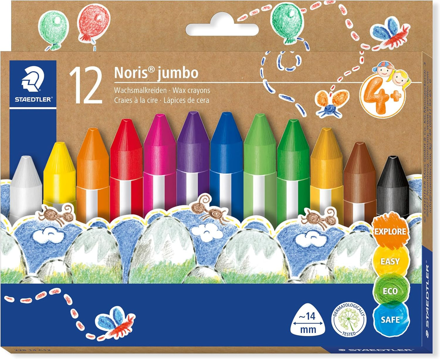 STAEDTLER Noris Jumbo Wachsmalkreide – 12 Farben, 14 mm
