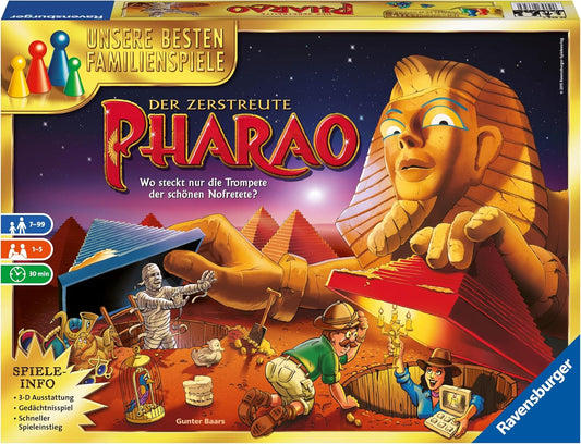 Ravensburger 26656 - Der zerstreute Pharao - Gesellschaftsspiel für die ganze Familie, für Erwachsene und Kinder ab 7 Jahren, 1 bis 5 Spieler - Schätze suchen, die besten Familienspiele