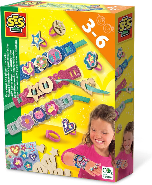 SES Easy Ringe und Glitzerarmbänder - Kreativset für Kinder