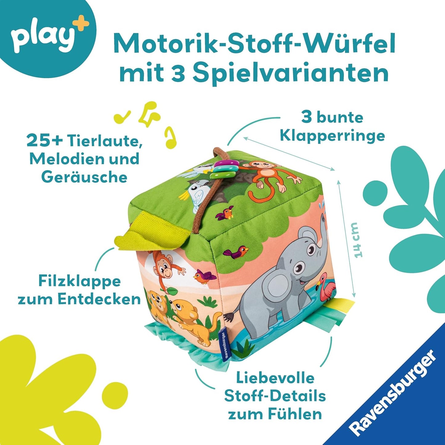 Ravensburger Play+ Motorik-Würfel Wilde Tiere ab 6 M.
