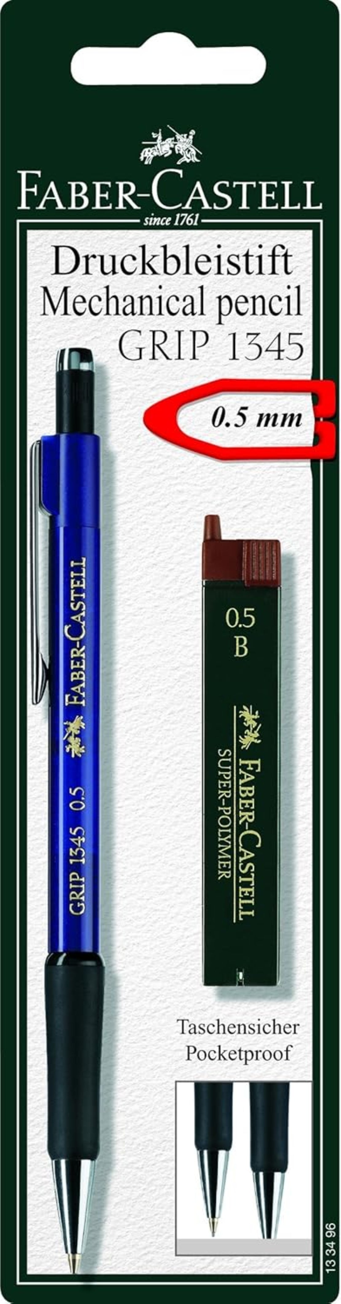 Faber-Castell Druckbleistift 1318 mit bruchfester Mine 0,5 mm B inkl. 12 Ersatzminen