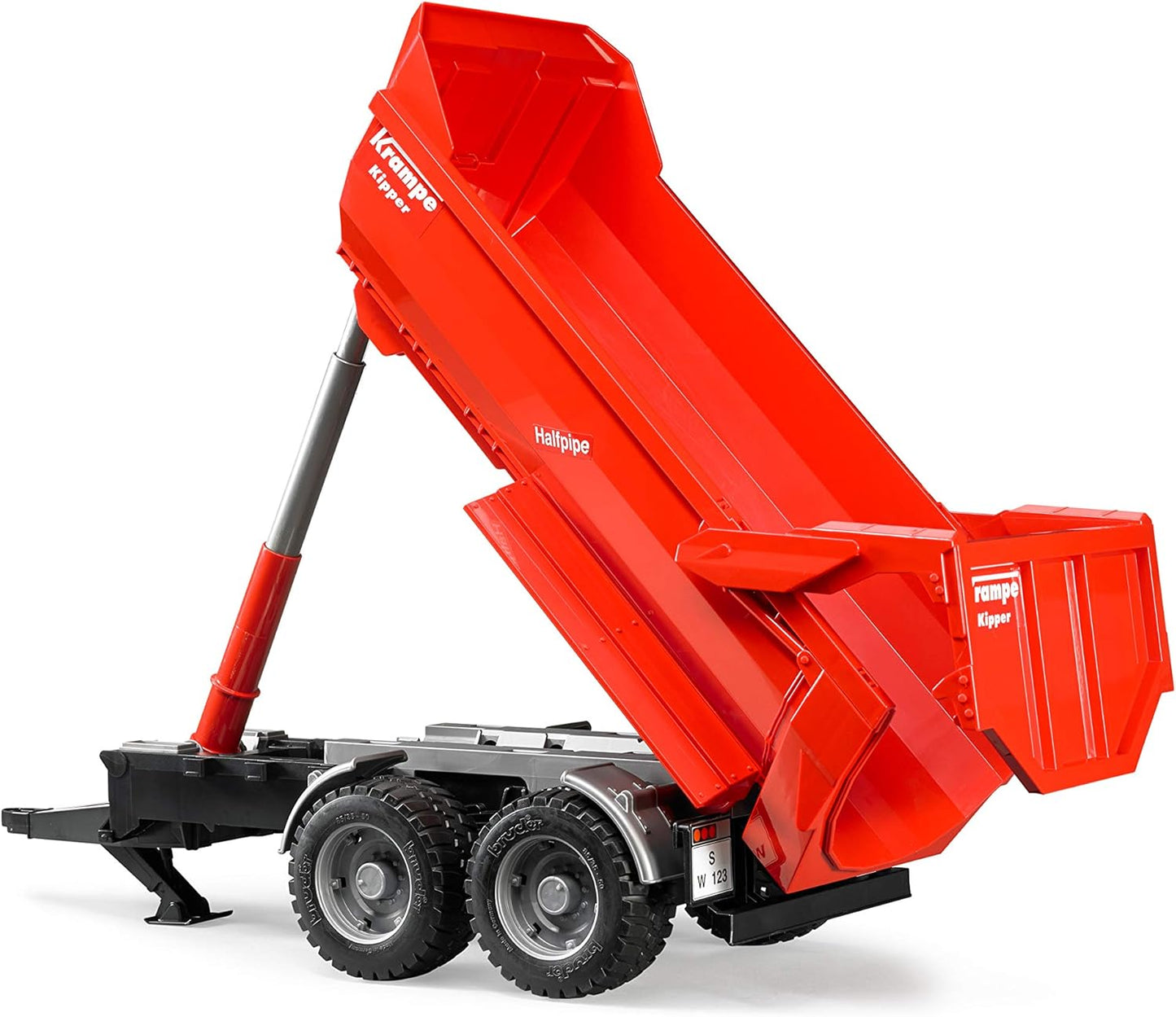 BRUDER 02225 Krampe Kippanhänger 1:16 Tandem-Halfpipe rot