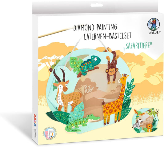 Kreatives Bastelset Diamond Painting Laterne mit Safari Motiven