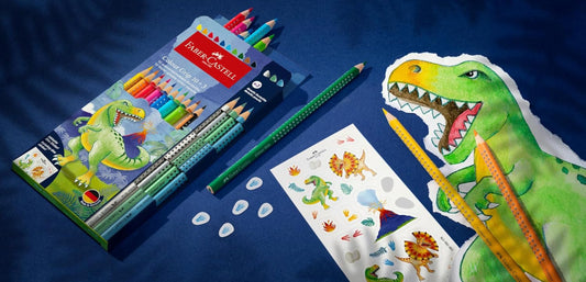 FABER-CASTELL 201545 Buntstifte Set Dino Colour Grip - 13-teilig mit Metallic Stiften