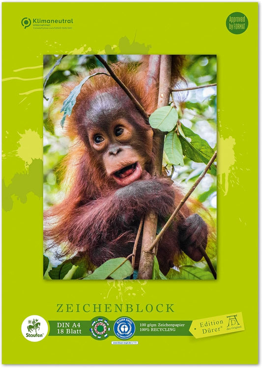 Premium Zeichenblock DIN A4 - 18 Blatt Recyclingpapier 100g/m²
