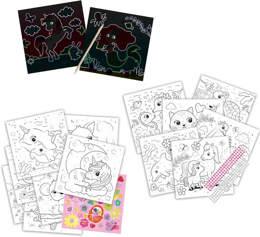 SES Creative Glitzer-Malbuch 3-in-1 - Malen, Kratzen & Kleben für Kinder ab 3 Jahren