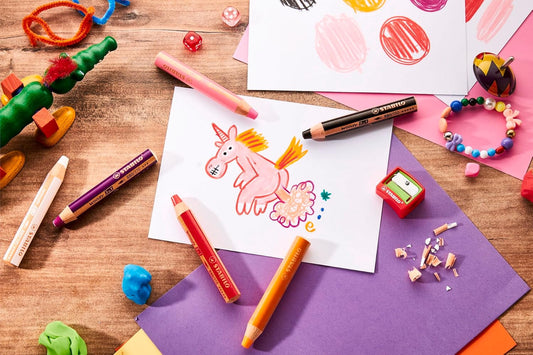 STABILO Woody STABILO - Buntstift, Wasserfarbe & Wachsmalkreide - woody 3 in 1 - Jubiläumsedition - Einhorn - 6er Pack mit Spitzer - 6 Farben