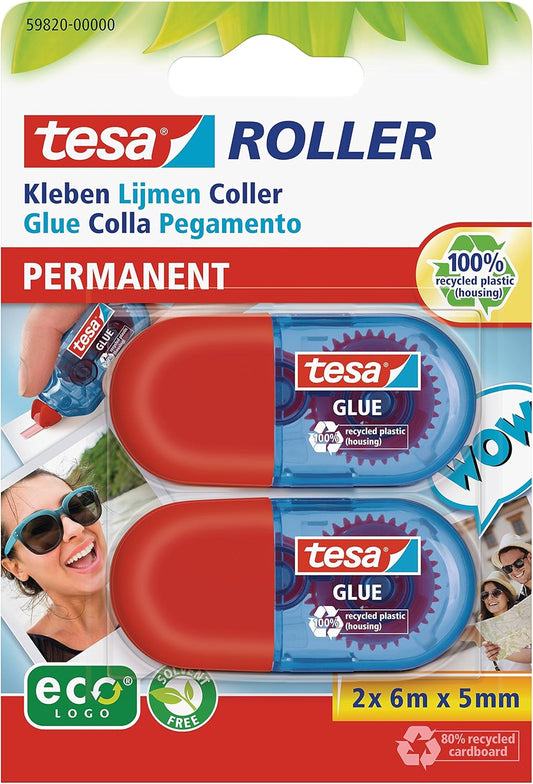 tesa Mini Kleberoller ecoLogo permanent 5mm x 6m, 2er Pack