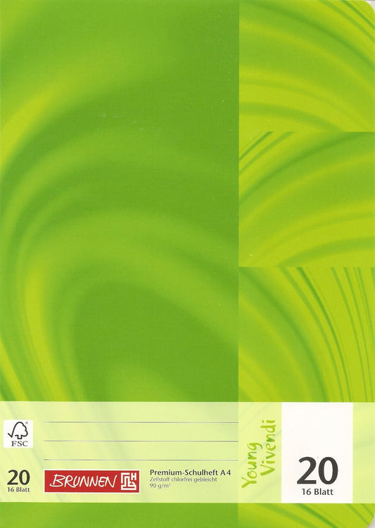 Brunnen Young Vivendi Heft A4 - Premium Schulheft mit Lineatur 20, 16 Blatt chlorfrei