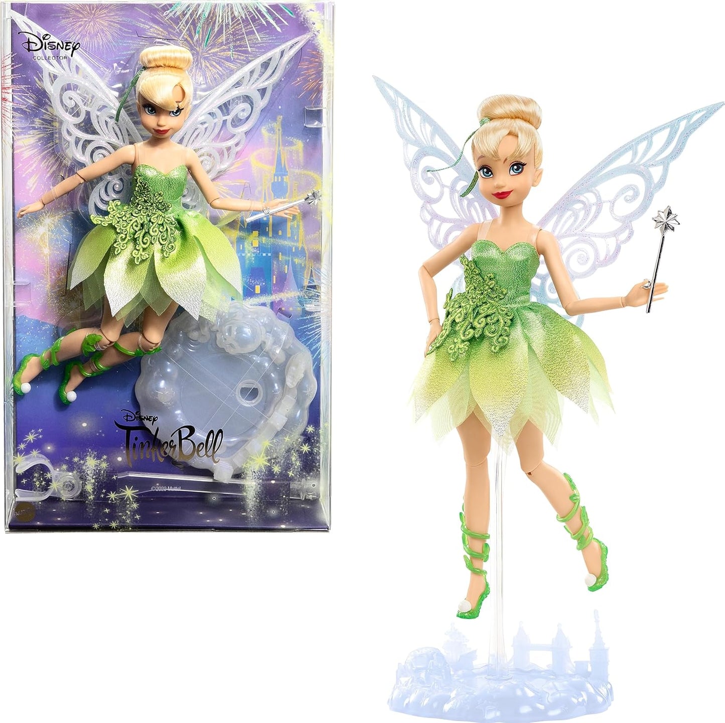 Mattel Disney Tinker Bell - Sammelpuppe zum 100. Geburtstag von Disney, inspiriert von Peter Pan, mit funkelnden Details und beweglichen Flügeln, für ultimativen Spiel- und Ausstellungsspaß, HLX67
