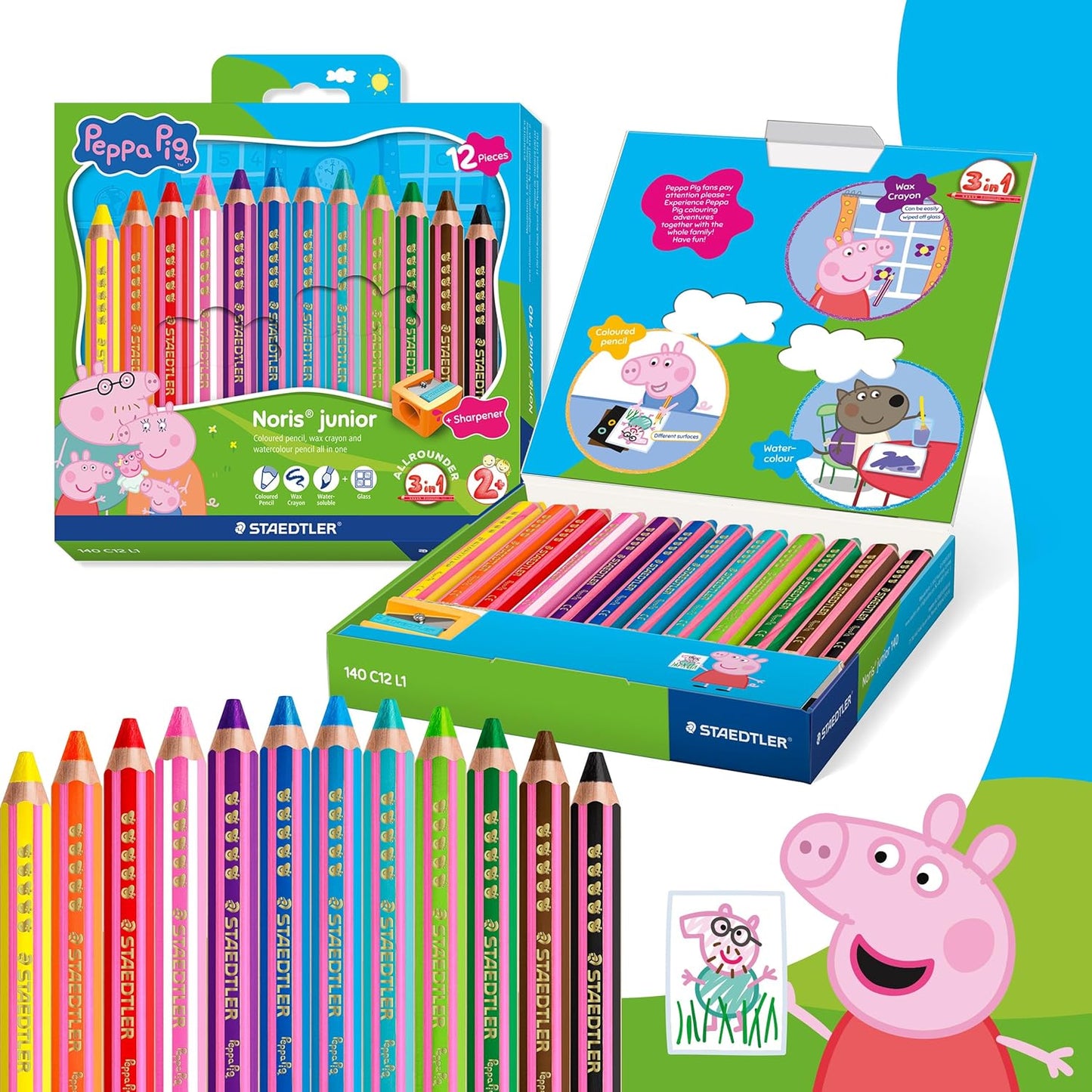 STAEDTLER Noris junior Buntstift Peppa Wutz 3-in-1 – 12 Farben