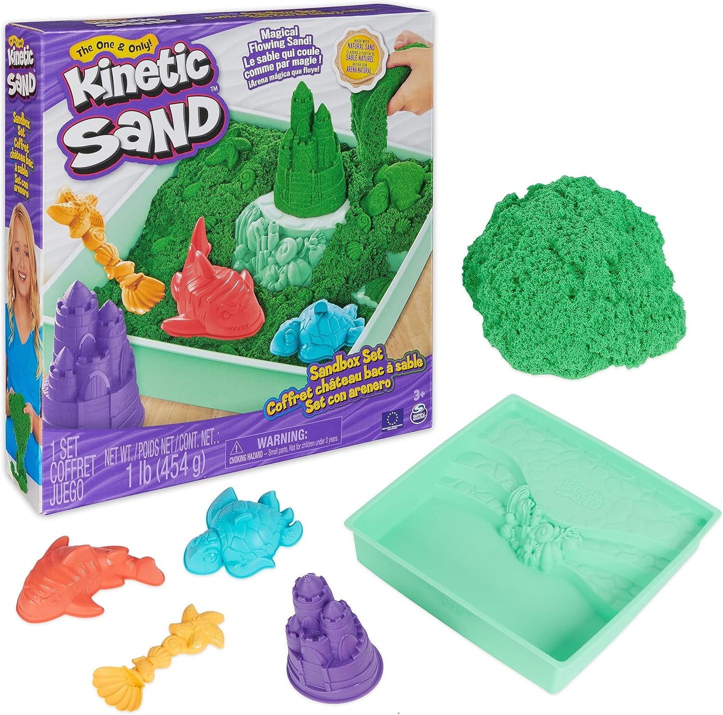 Kinetic Sand Sandbox Set grün 454 g mit Sandbox & Förmchen