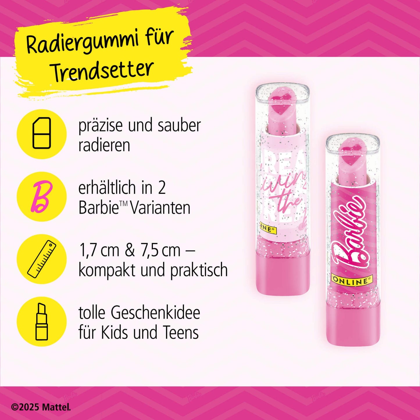Barbie 1x Lipstick Radierer - Radiergummi in Lippenstift-Form