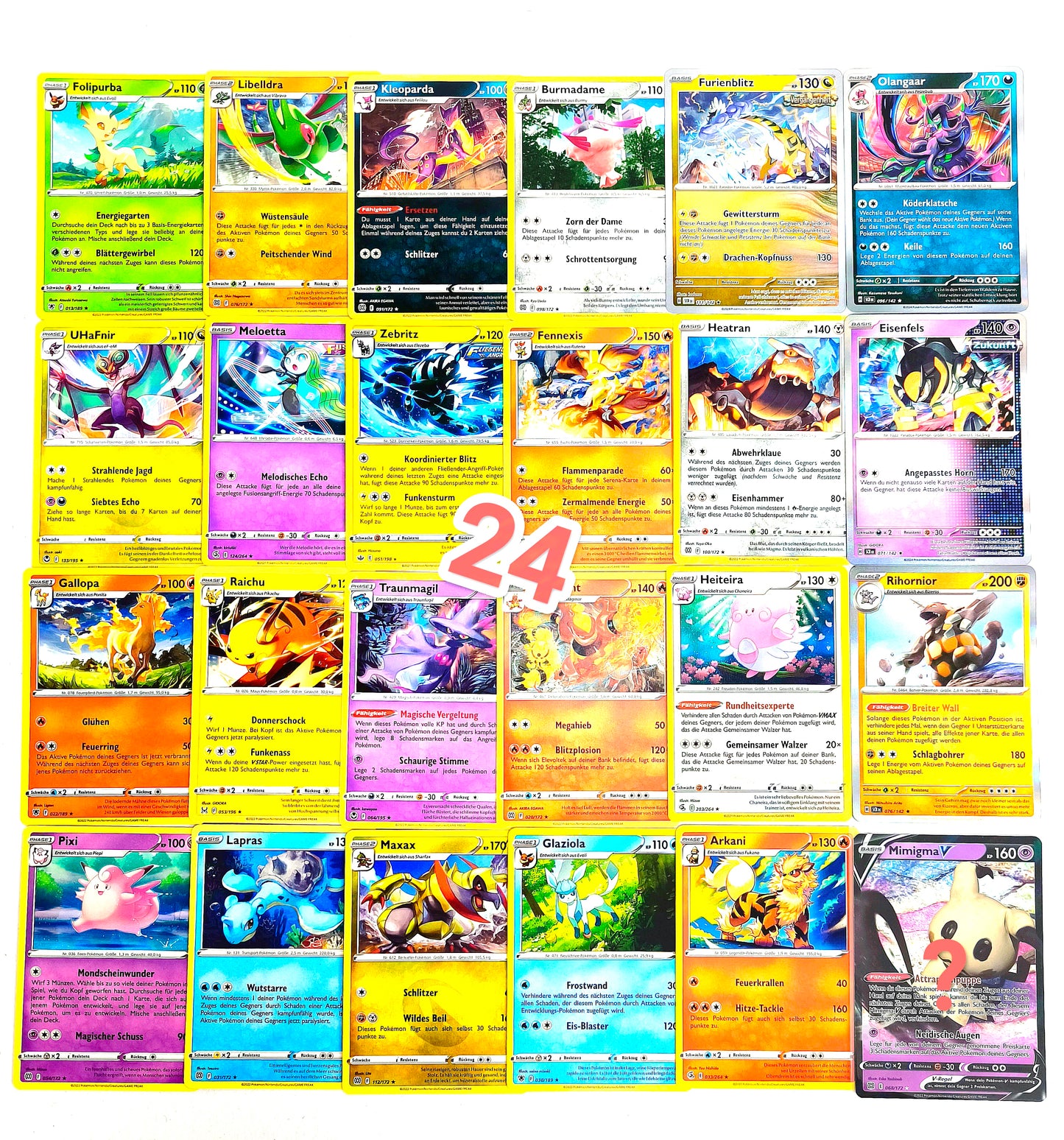 24 Pokémon Karten inklusive 5 HOLO Karten - Deutsch - Sortiert und zufällig gemischt - 24 spielstarke Karten passend zum Adventskalender
