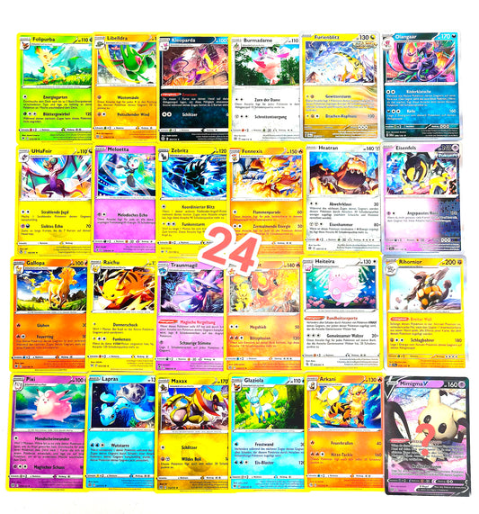 24 Pokémon Karten inklusive 5 HOLO Karten - Deutsch - Sortiert und zufällig gemischt - 24 spielstarke Karten passend zum Adventskalender