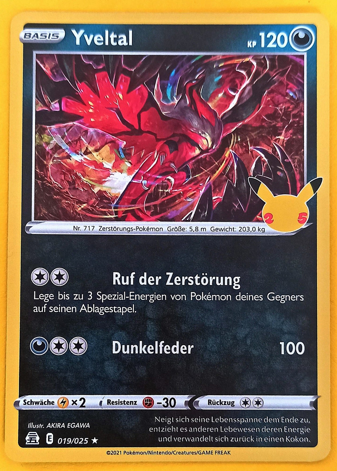 Pokemon Karte 25th Jubiläum HOLO RARE - Yveltal E19/25