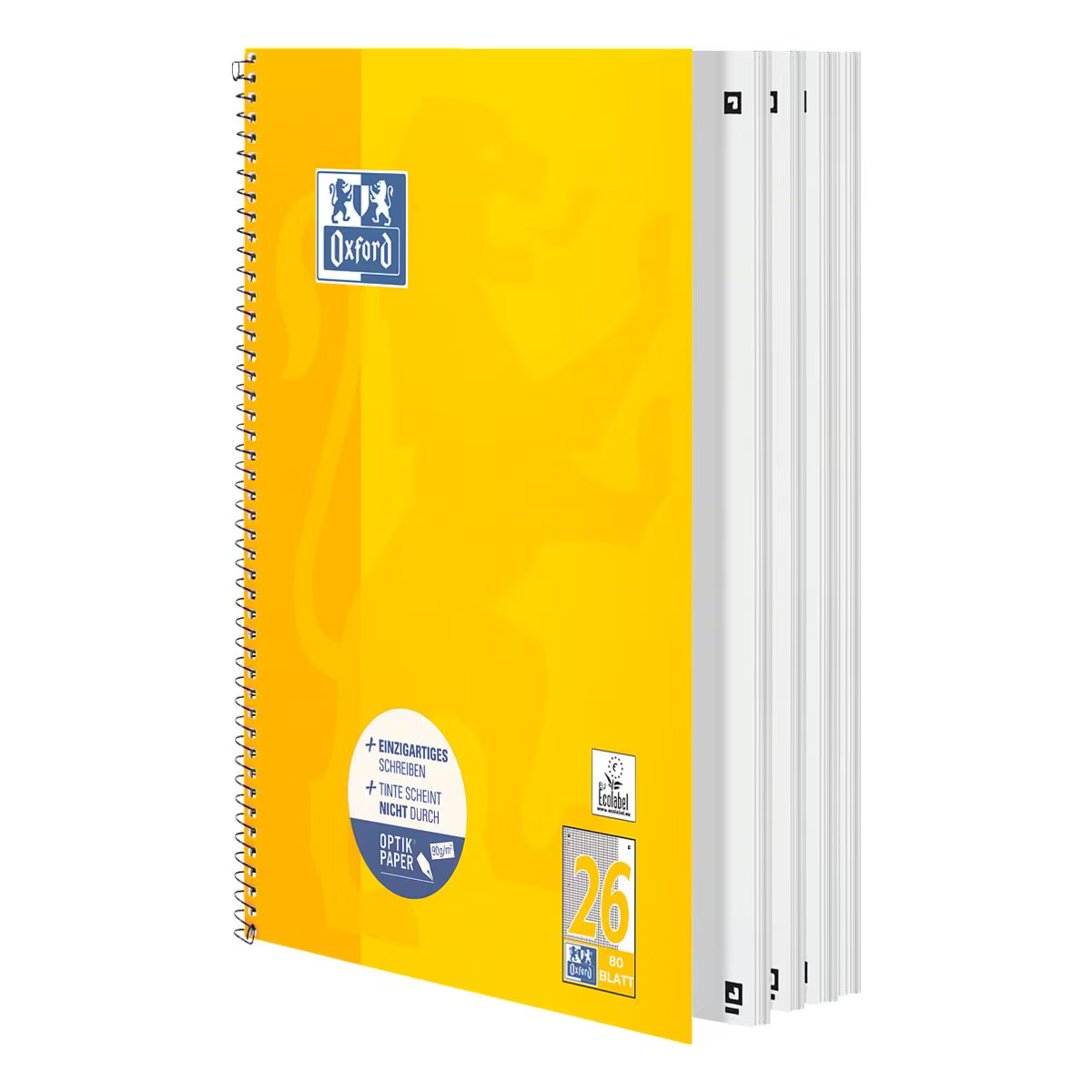 OXFORD Collegeblock A4+ 80 Blatt kariert Lin26 – gel