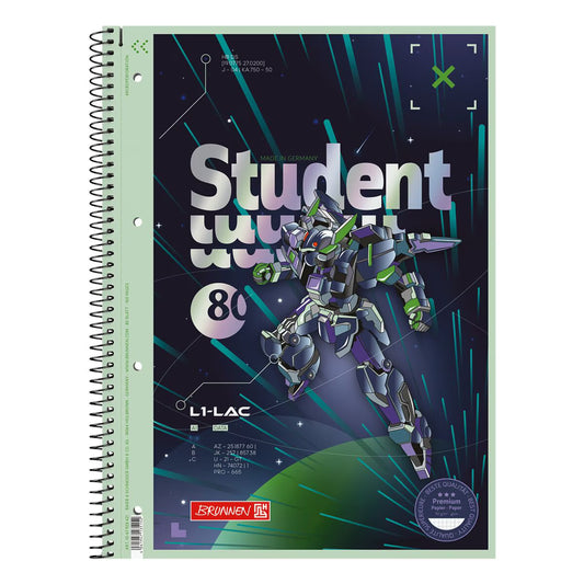 Collegeblock Brunnen Premium Student Robot Heroes A4 kariert 5 x 5 mm, 80 Blatt