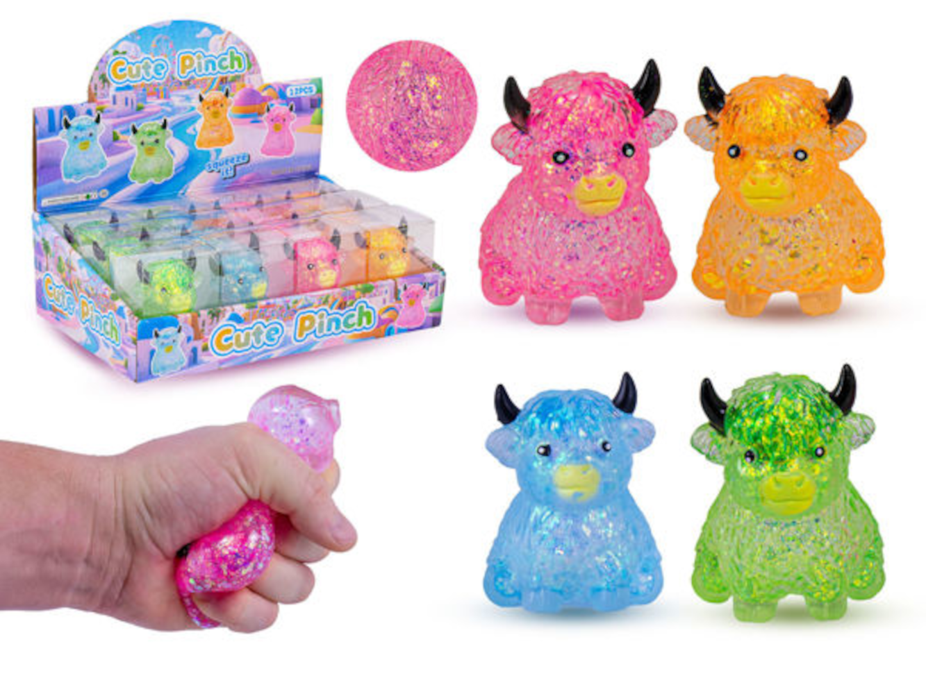 TRITON-X Maltose Glitter Highland Cow Squishy 8 cm