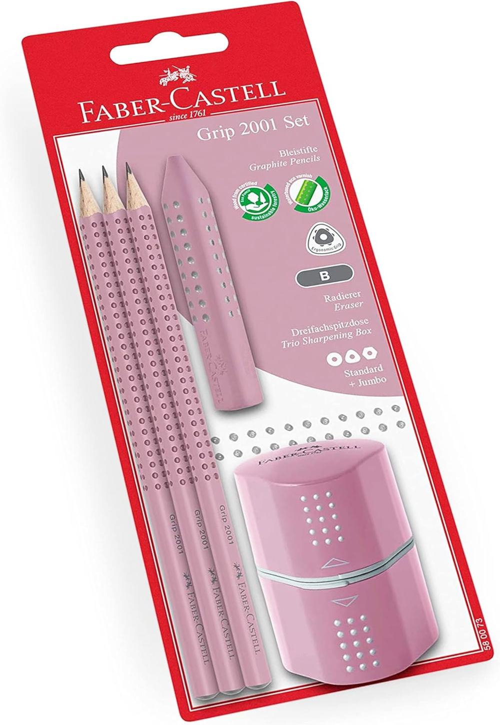Faber-Castell Grip 2001 Bleistift-Set Rose Shadows, 5-teilig, B