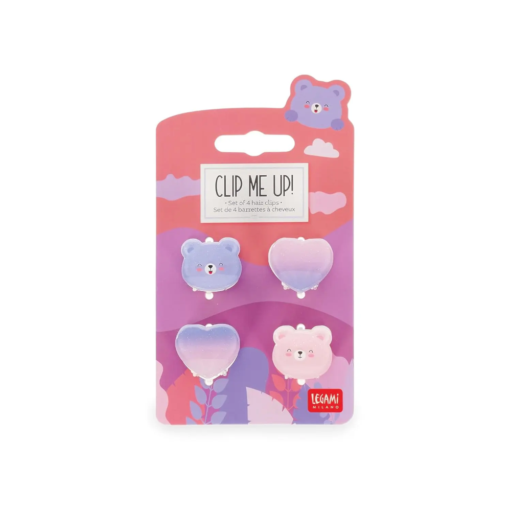 LEGAMI Clip Me Up! Mini-Haarspangen Teddy Bear Lila, 4er-Set