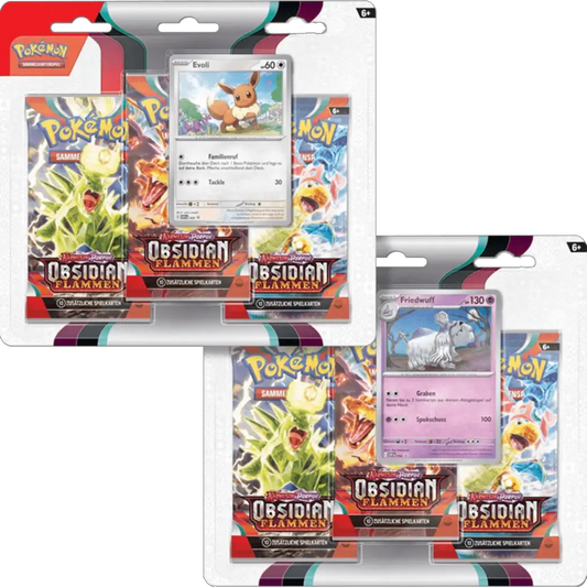 Pokémon - Karmesin & Purpur Obsidian Flammen 3-Pack Blister - (deutsch) zufällige Auswahl - 3 Booster Packs