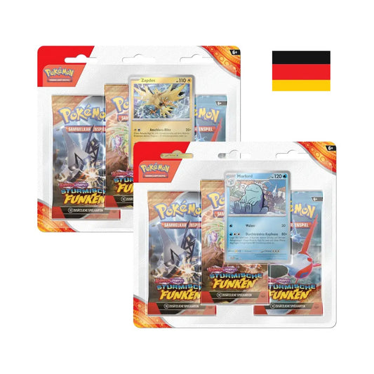 Pokémon - Karmesin & Purpur Stürmische Funken 3-Pack Blister - (deutsch) zufällige Auswahl - 3 Boosterpacks