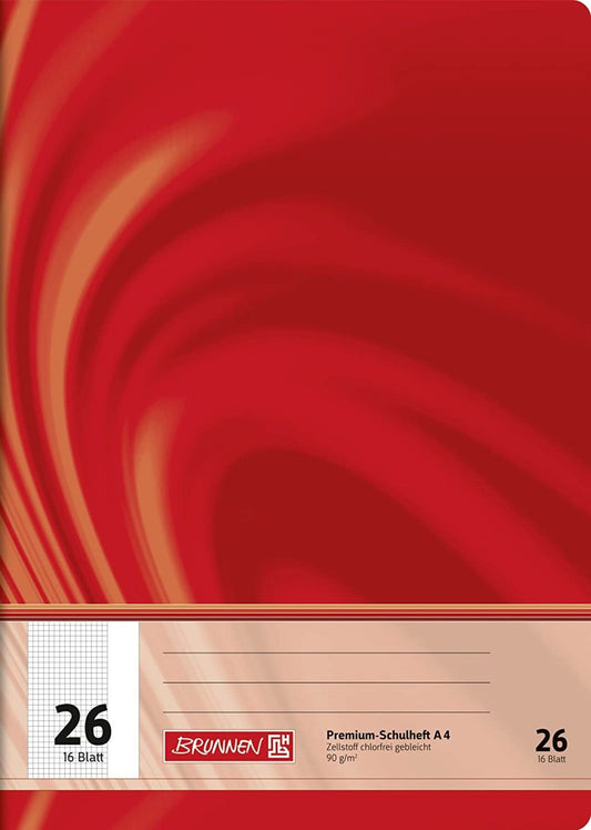 BRUNNEN Vivendi Premium Schulheft A4 - Kariert 5mm mit Rand (Lin. 26) - Rot