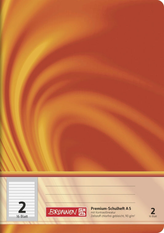 BRUNNEN Schulheft Vivendi A5 Lin. 2 - Premium Qualität für perfekte Schrift (orange)