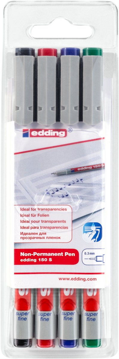 edding 150 S Folienschreiber non-permanent 4er-Set 0,3 mm