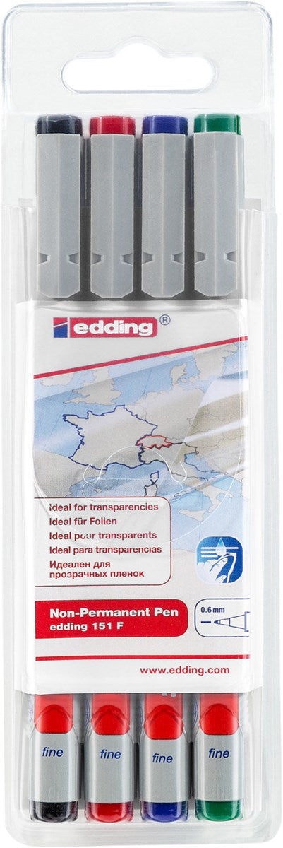 edding 151 F Folienschreiber non-permanent 4er-Set 0,6 mm