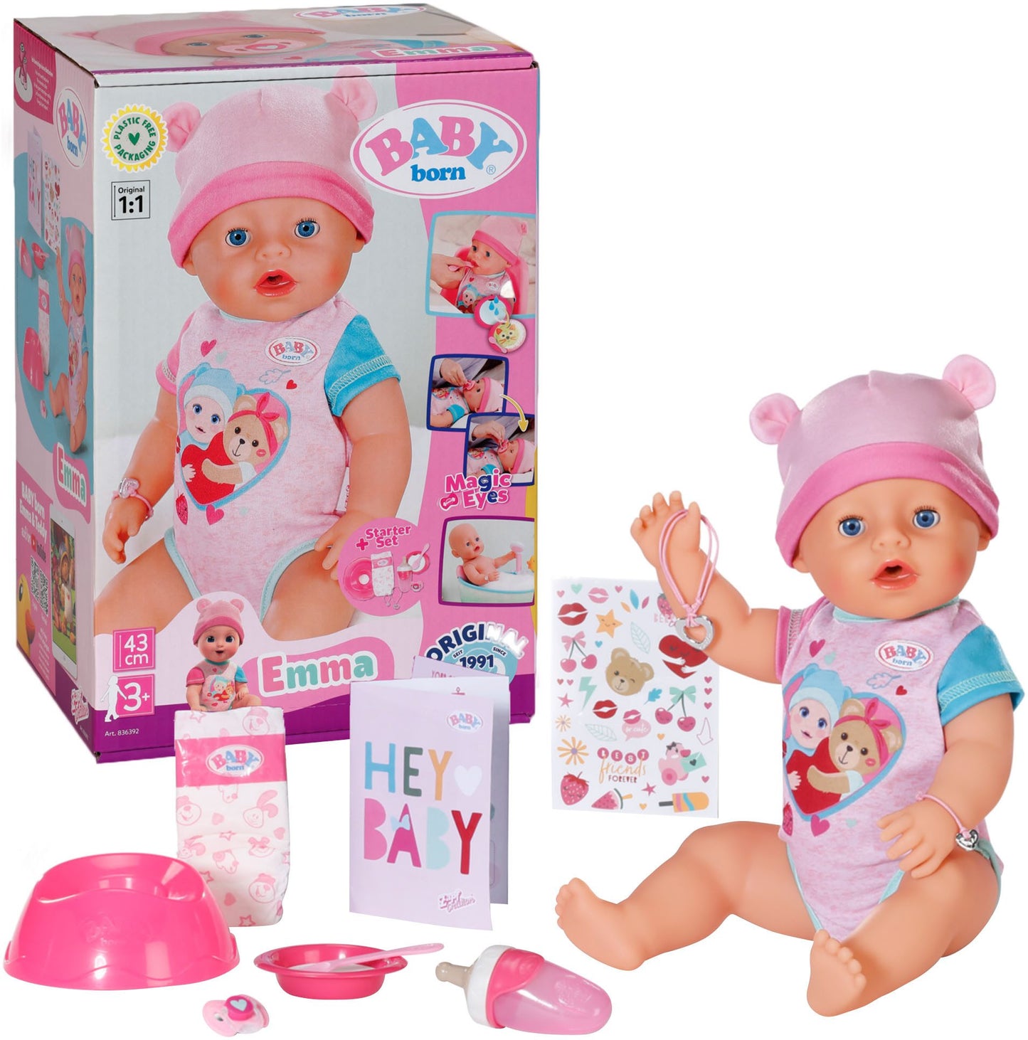 Zapf Creation BABY born Emma Puppe 43cm mit 10 Zubehörteilen