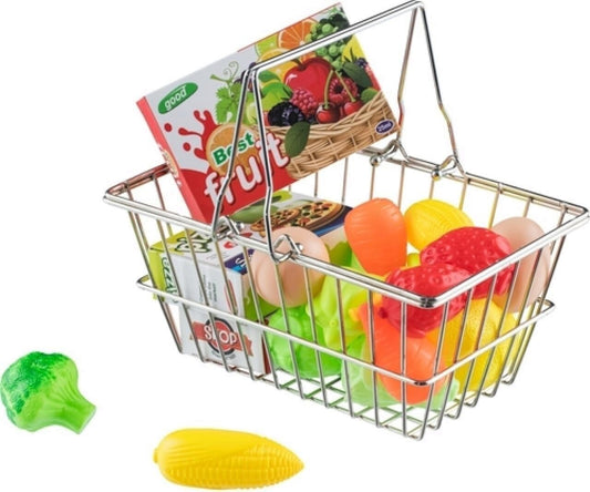 FUNTOYS Metall-Einkaufskorb mit Früchten - Perfekt für Kaufladen & Kinderküche