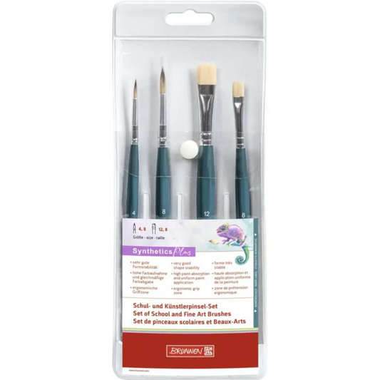 Brunnen Synthetics Plus Pinselset - Hochwertiges Kunsthaar Pinselset für Schule und Hobby - 4 Stück