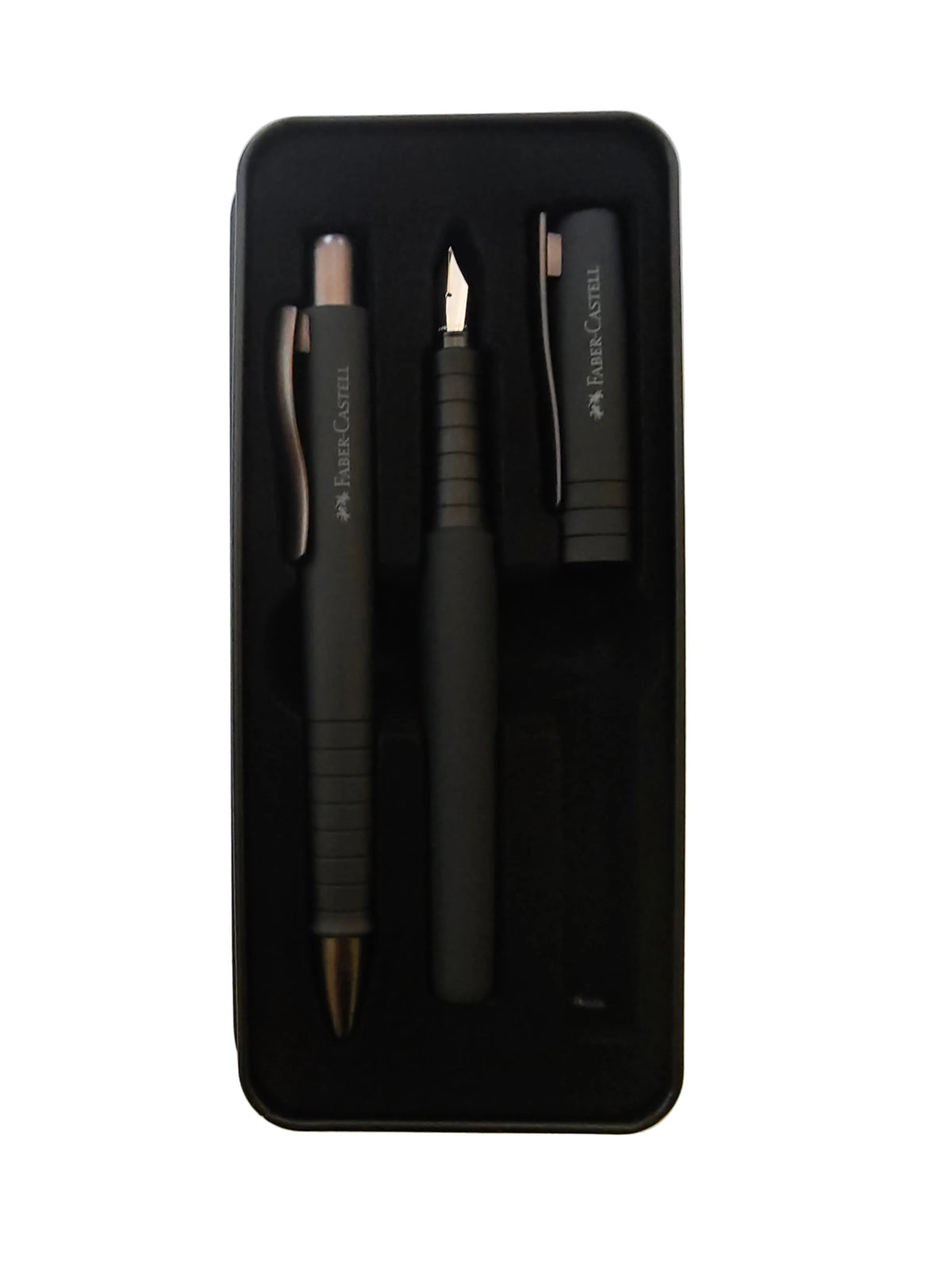 Faber-Castell Poly Ball/Pen Geschenkset - Elegantes Schreibset mit Füller und Kugelschreiber All Black