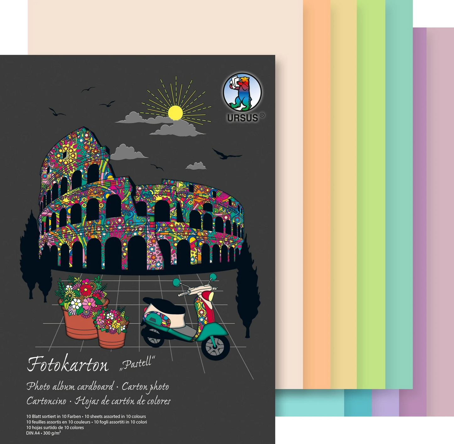 URSUS Fotokarton Pastell A4 - 10 Blatt, 300g/m² Sonderedition