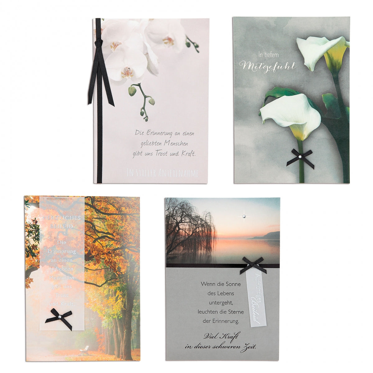 Trauerkarten mit Schmuckband - sortiert