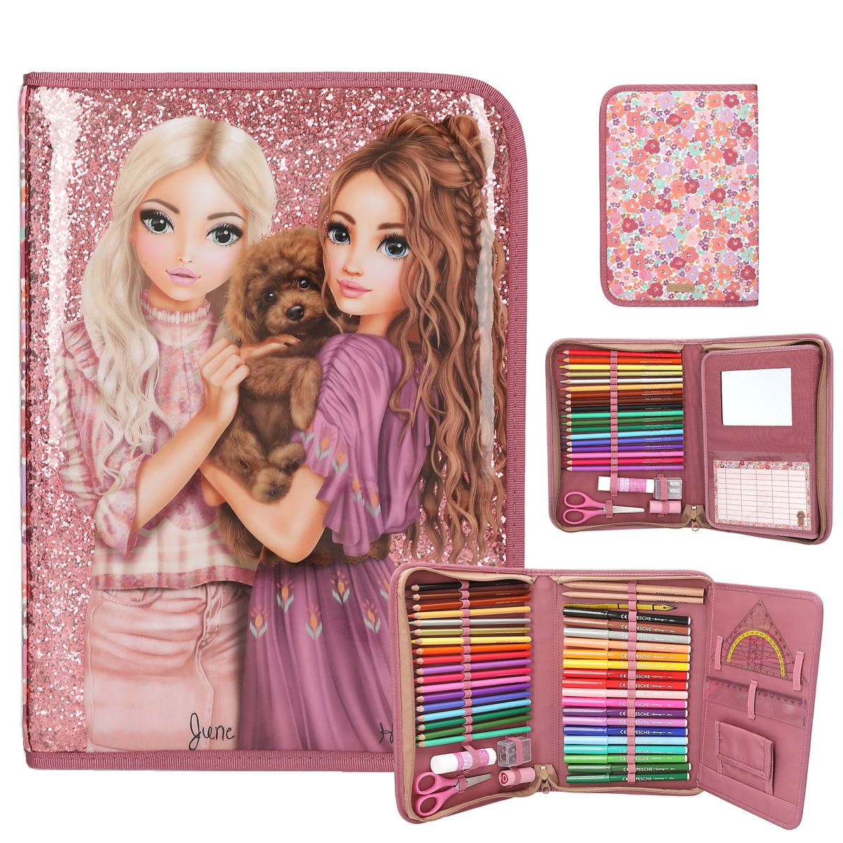 TOPModel XXL-Federtasche FLORAL gefüllt - Glitzer-Design