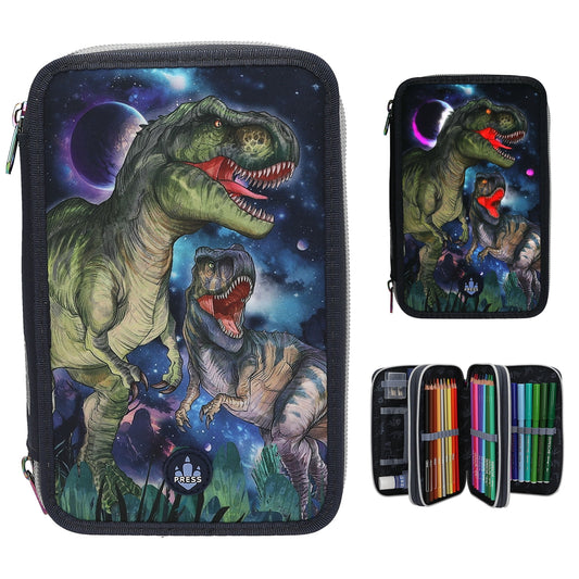 DEPESCHE DINO World Federtasche LED GALAXY T-Rex 3-fach gefüllt dunkelblau