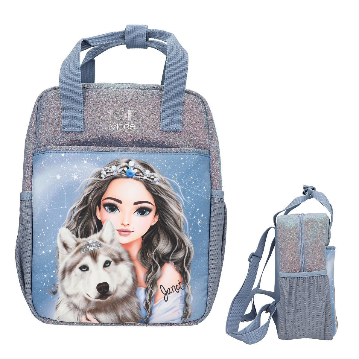 TOPModel Rucksack WOLF - Blau mit Sternenhimmel & Stimmungsring