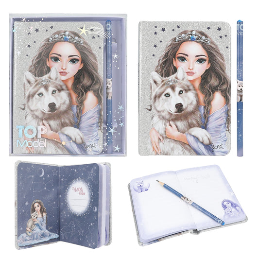 TOPModel Notizbuch & Bleistift WOLF - Glitzer Design