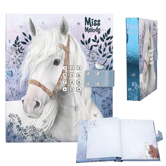 Miss Melody Tagebuch mit Code & Sound - Pferde Motiv blau