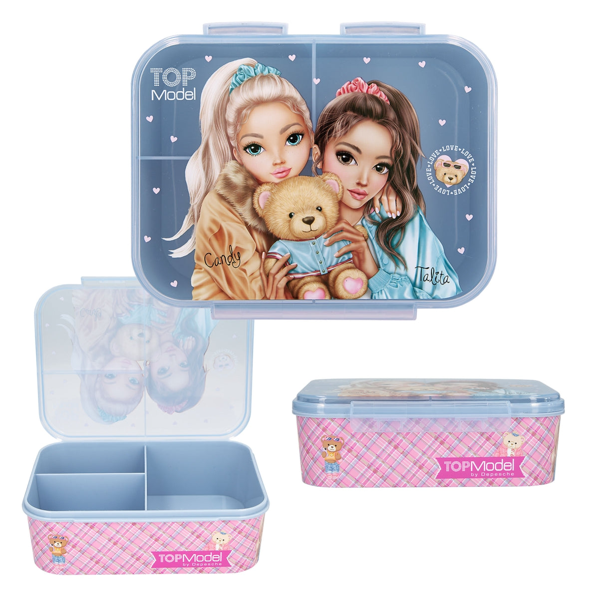 TOPModel TEAM TEDDY Brotdose - 3 Fächer, rosa Karo-Design